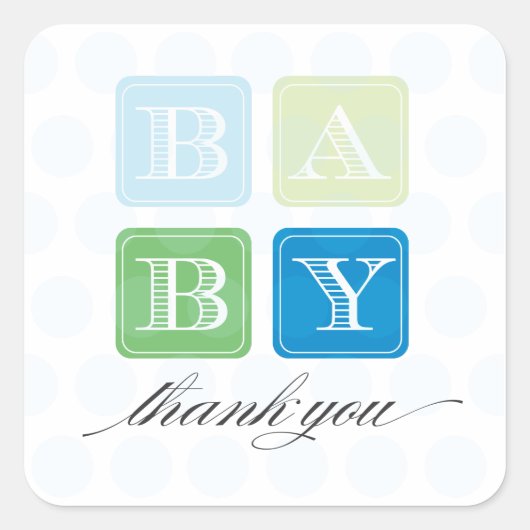 Blauw en Groen Blokken Baby shower Favor Sticker (Voorkant)
