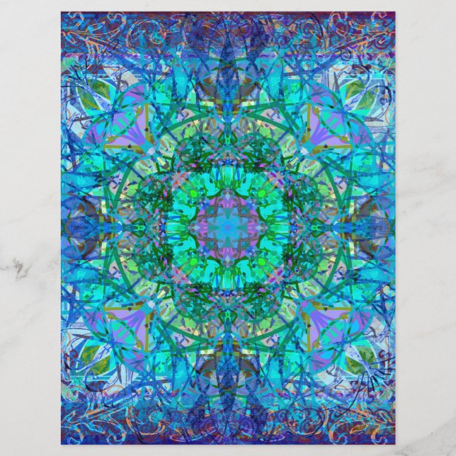 Blauw- en Groen Boho Mandala Scrapbook Paper (Voorkant)