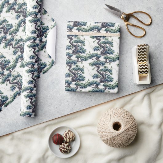 Blauw en Groen Bonsai - Cadeaupapier (Crafts)