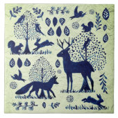 blauw en groen bos Dier Fox Rabbit Tegeltje (Voorkant)