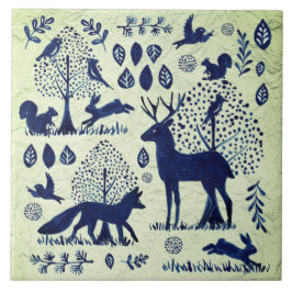  blauw en groen bos Dier Fox Rabbit Tegeltje