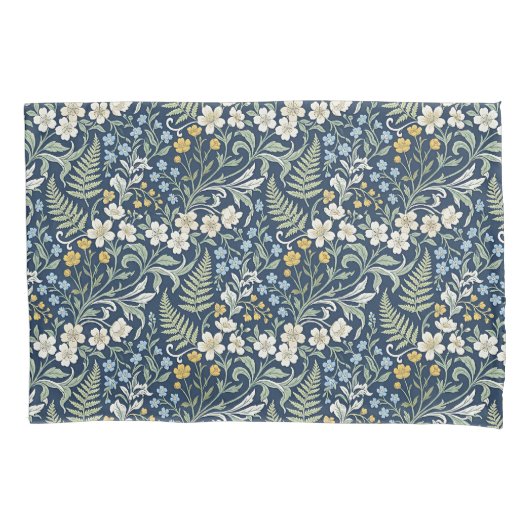 Blauw en groen botanisch patroon kussensloop (Voorkant)