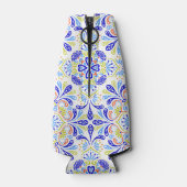 Blauw en groen caleidoscooppatroon flesjeskoeler (Achterkant)