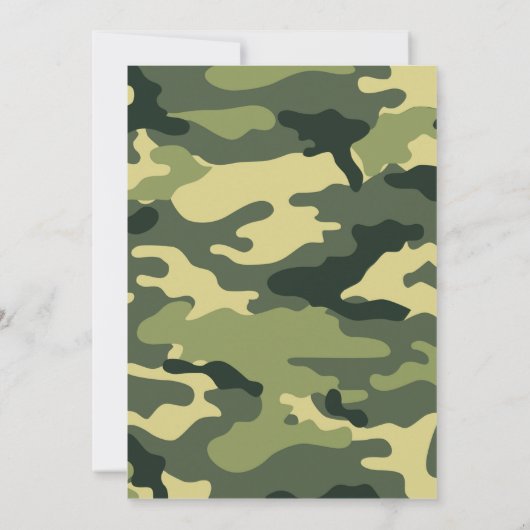 Blauw en groen Camo-Baby shower nodigt uit met voe Kaart (Achterkant)