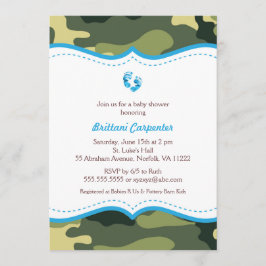 Blauw en groen Camo-Baby shower nodigt uit met voe Kaart