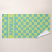 Blauw en Groen Checkerboard Handdoek met Aangepast (Badhanddoek)