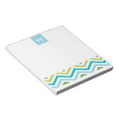 Blauw en groen Chevron | Monogram Notitieblok (Schuin)