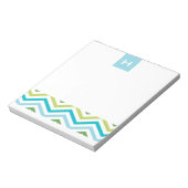 Blauw en groen Chevron | Monogram Notitieblok (Linkerzijde)