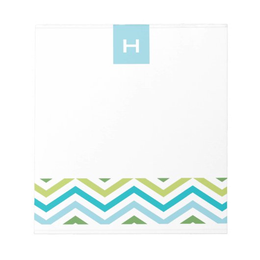 Blauw en groen Chevron | Monogram Notitieblok (Voorkant)