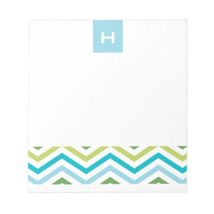 Blauw en groen Chevron    Monogramnotebooks Notitieblok