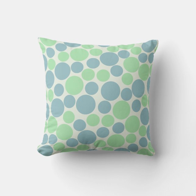 Blauw en groen cirkelpatroon kussen (Voorkant)