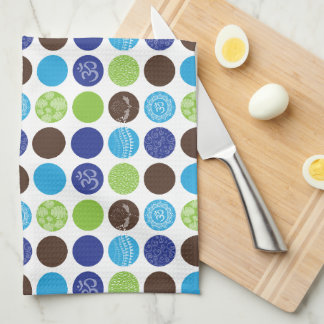 Blauw en groen cirkelstippenpatroon theedoek