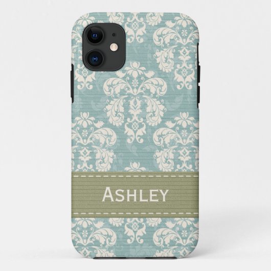 Blauw en groen Damask Case-Mate iPhone Case (Achterkant)