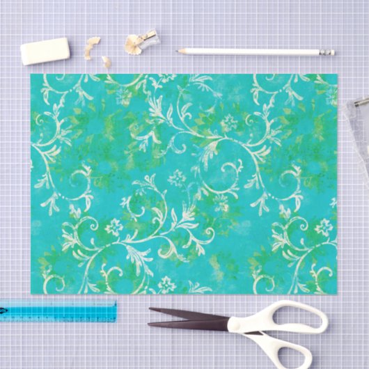 Blauw en groen Damask Tissuepapier (Craft)