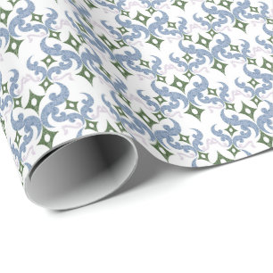 blauw en groen damast ornament pointillisme cadeaupapier