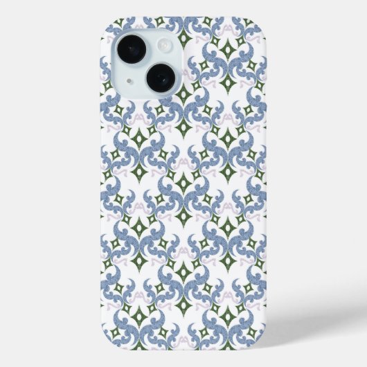 blauw en groen damast ornament pointillisme Case-Mate iPhone case (Achterkant)