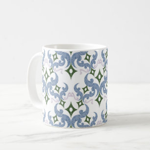 blauw en groen damast ornament pointillisme koffiemok