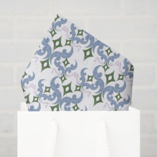 blauw en groen damast ornament pointillisme tissuepapier