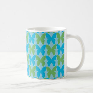 Blauw en groen decoratief vlinderpatroon koffiemok