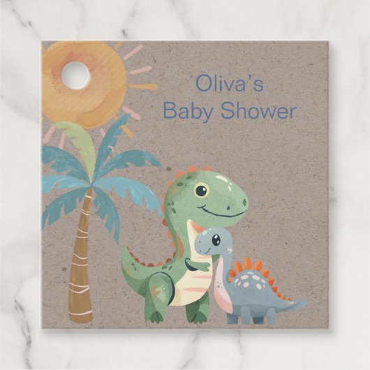 Blauw en Groen Dinosaurus Jongen Baby shower Dank Bedankjes Labels (Voorkant)