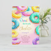 Blauw en groen donut verjaardagsfeestje kaart (Staand voorkant)