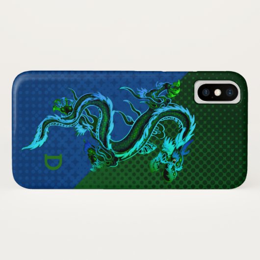 Blauw en Groen Dragon iPhone X Hoesje (Achterkant (horizontaal))