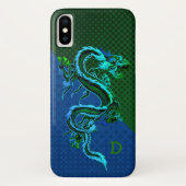 Blauw en Groen Dragon iPhone X Hoesje (Achterkant)