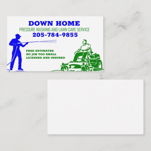 Blauw en Groen Druk wassen en Lawn Care Visitekaartje (Voorkant / Achterkant)