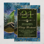 Blauw en groen en goudglitter Agate Birthday Party Kaart (Voorkant / Achterkant)