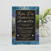 Blauw en groen en goudglitter Agate Birthday Party Kaart (Staand voorkant)