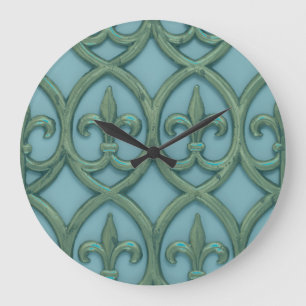Blauw en groen Fleur-de-lis Grote Klok
