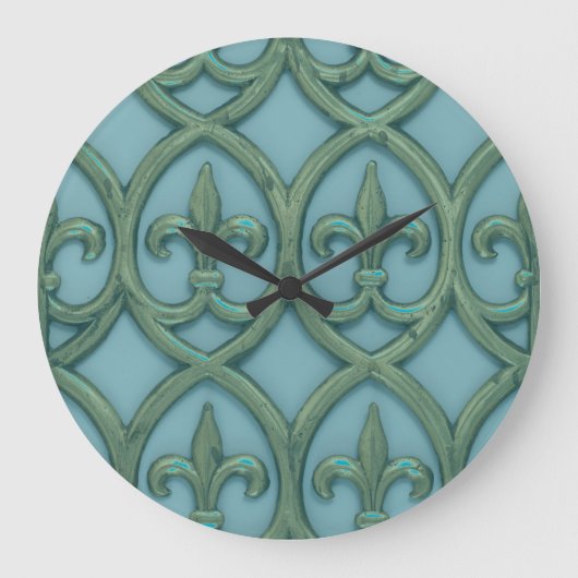 Blauw en groen Fleur-de-lis Grote Klok (Voorkant)