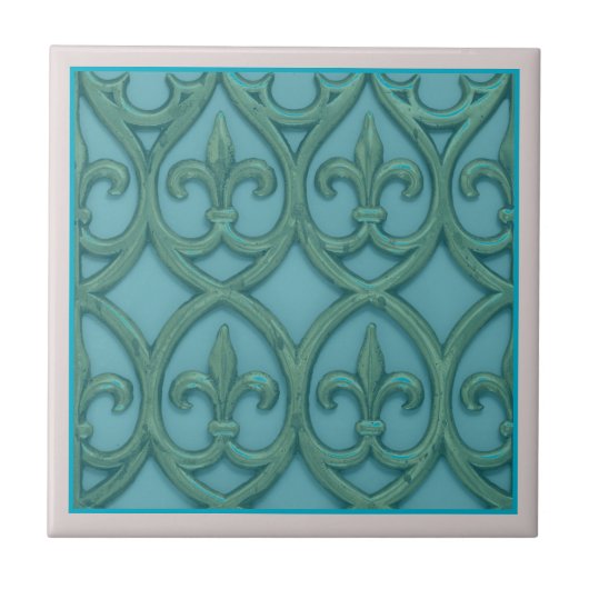 Blauw en groen Fleur-de-lis Tegeltje (Voorkant)