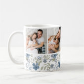 Blauw en groen Floral 4 Foto Collage Aangepast Koffiemok (Links)