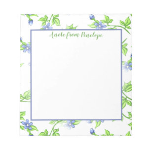 Blauw en Groen Floral Patroon met Naam Notitieblok