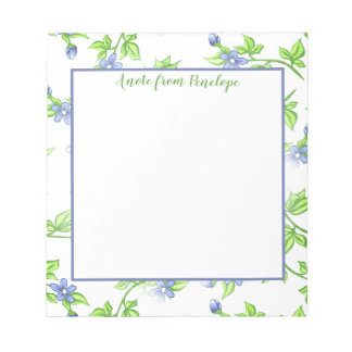 Blauw en Groen Floral Patroon met Naam Notitieblok