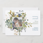 Blauw en groen Floral sparen Datum w Foto Save The Date (Achterkant)