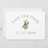 Blauw en groen Floral sparen Datum w Foto Save The Date (Voorkant)