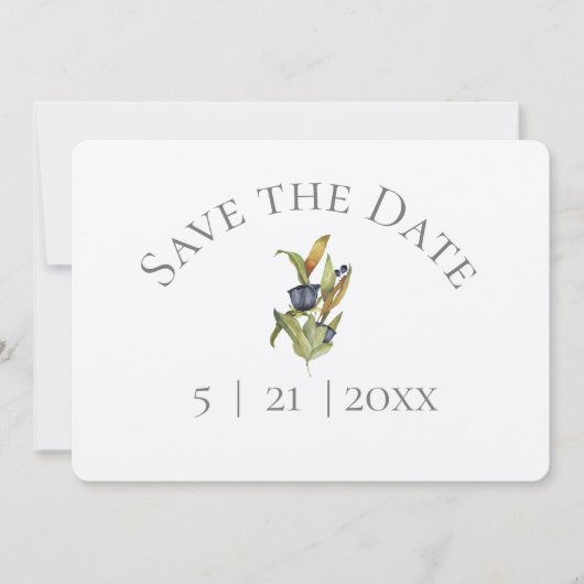 Blauw en groen Floral sparen Datum w Foto Save The Date (Voorkant)