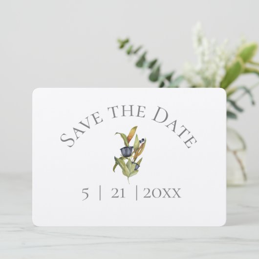 Blauw en groen Floral sparen Datum w Foto Save The Date (Staand voorkant)