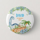 Blauw en Groen Fort Dinosaur verjaardag Ronde Button 5,7 Cm (Voorkant)