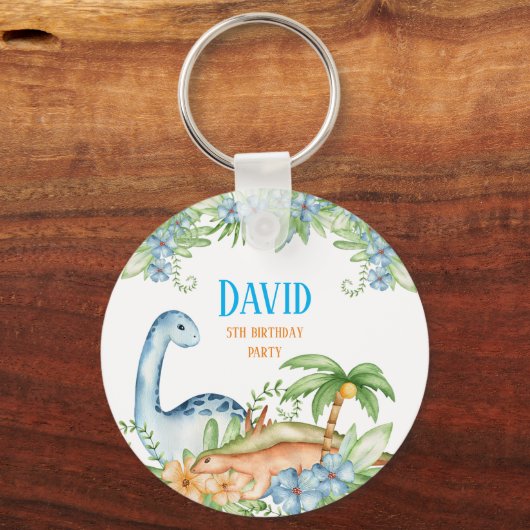 Blauw en Groen Fort Dinosaur verjaardag Sleutelhanger (Achterkant)