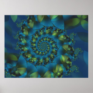 Blauw en groen fractaal Poster