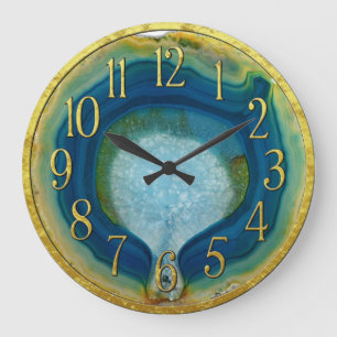 Blauw en groen gegolfd met Crystals Gold Detail Grote Klok