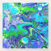 Blauw en groen gekleurd kunstkleurverfeffect glazen onderzetter (Voorkant)