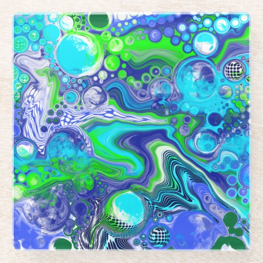 Blauw en groen gekleurd kunstkleurverfeffect glazen onderzetter (Voorkant)