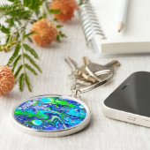 Blauw en groen gekleurd kunstkleurverfeffect sleutelhanger (Zijkant)