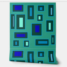 Blauw en groen geometrisch ontwerp behang