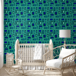 Blauw en groen geometrisch ontwerp behang
