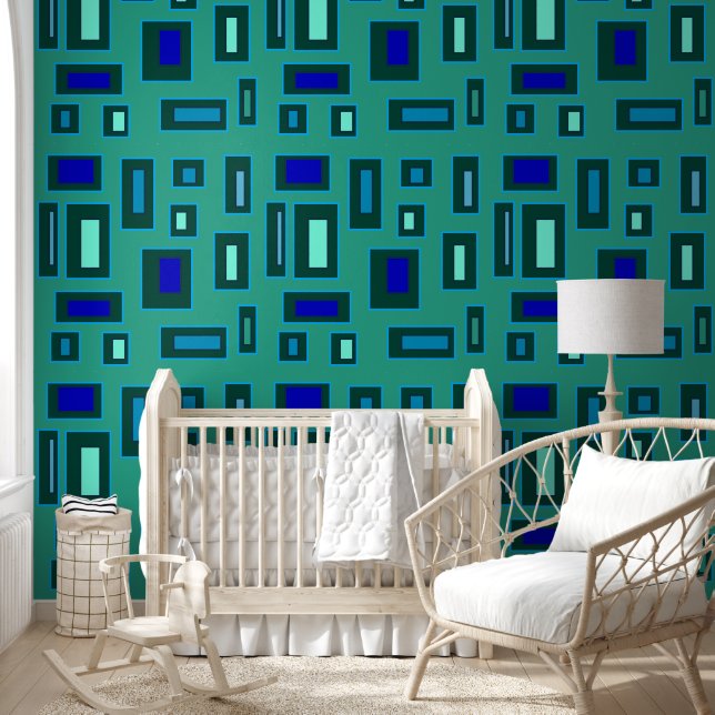 Blauw en groen geometrisch ontwerp behang (Kinderen)